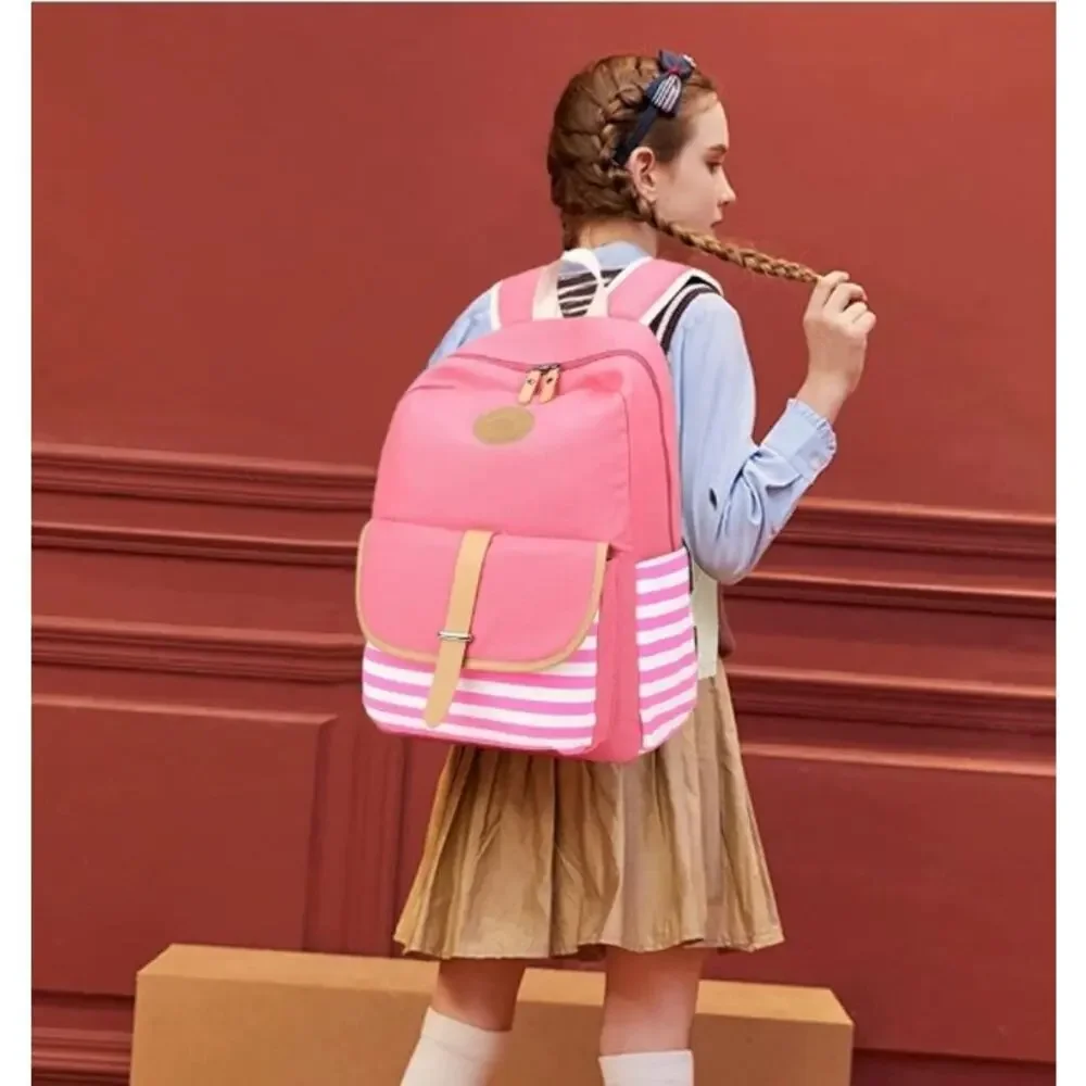 3-Piece Pink Backpack Set – Striped School Bag, Lunch Bag‎ & Pencil Case NEW